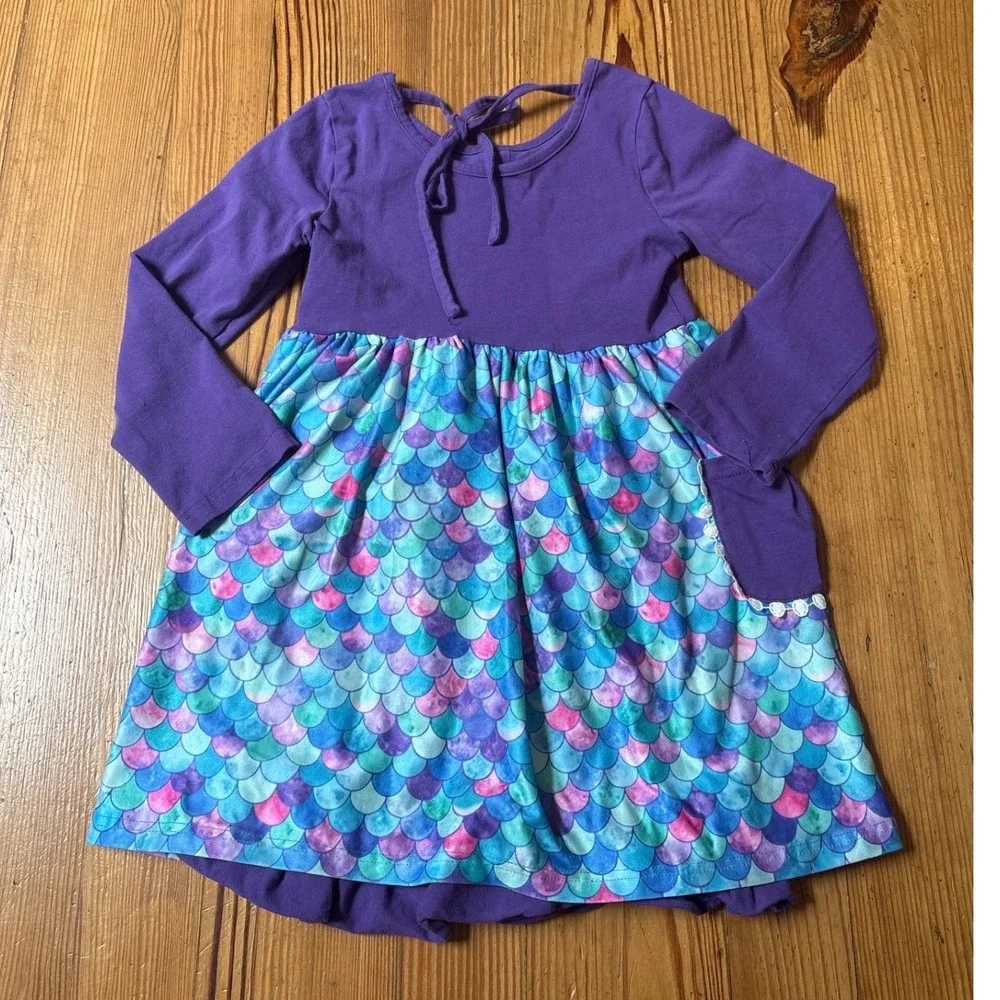 Unbranded Mermaid Scale Dress Kids Purple Blue Whimsical Pockets SIZE 7/8
